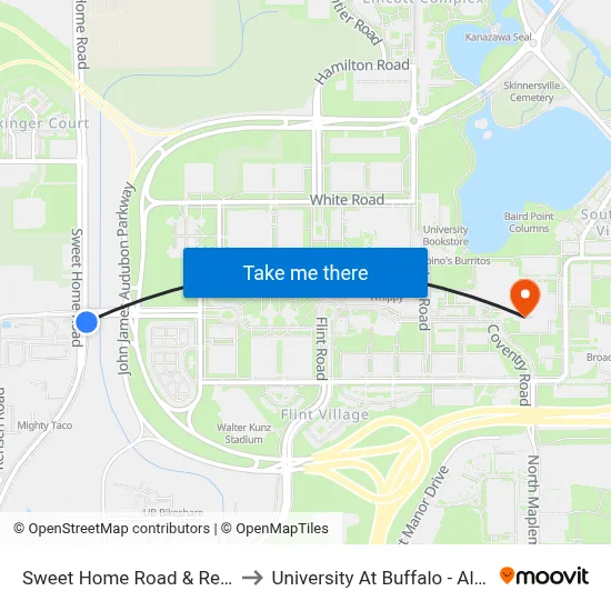 Sweet Home Road & Rensch Road to University At Buffalo - Alumni Arena map