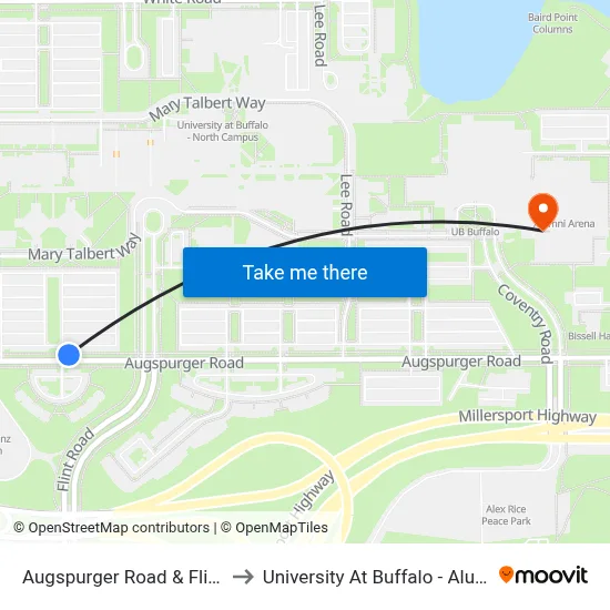 Augspurger Road & Flint Village to University At Buffalo - Alumni Arena map