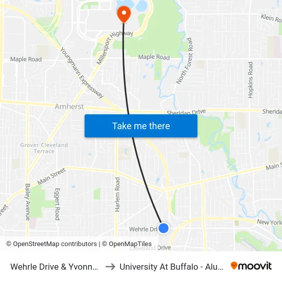 Wehrle Drive & Yvonne Avenue to University At Buffalo - Alumni Arena map