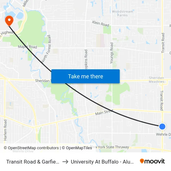 Transit Road & Garfield Road to University At Buffalo - Alumni Arena map