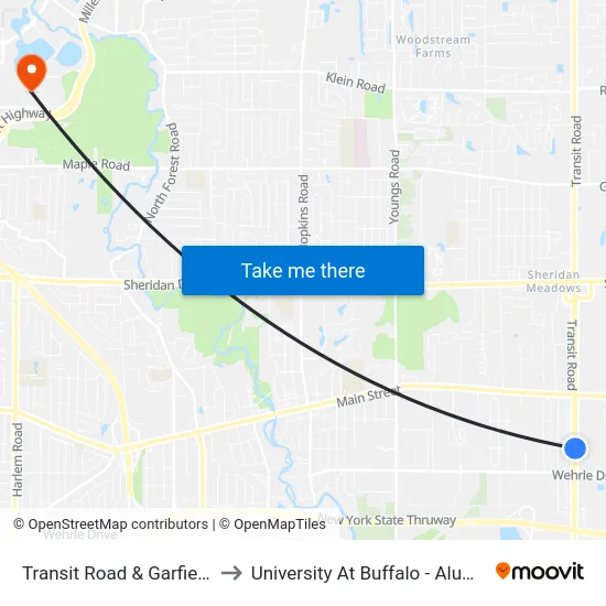 Transit Road & Garfield Road to University At Buffalo - Alumni Arena map