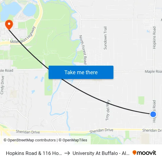 Hopkins Road & 116 Hopkins Road to University At Buffalo - Alumni Arena map