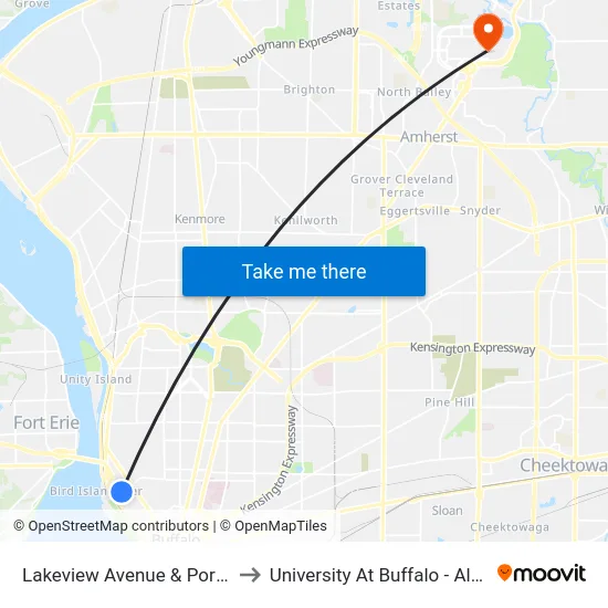 Lakeview Avenue & Porter Avenue to University At Buffalo - Alumni Arena map