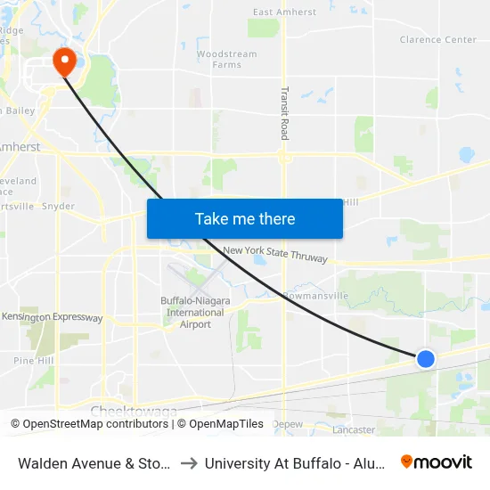 Walden Avenue & Stony Road to University At Buffalo - Alumni Arena map