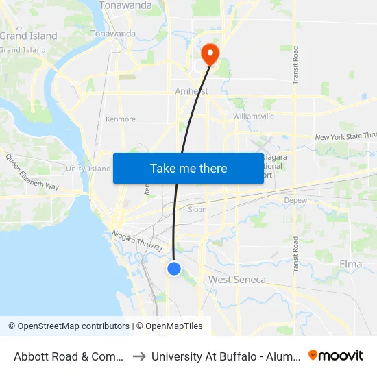 Abbott Road & Como Road to University At Buffalo - Alumni Arena map