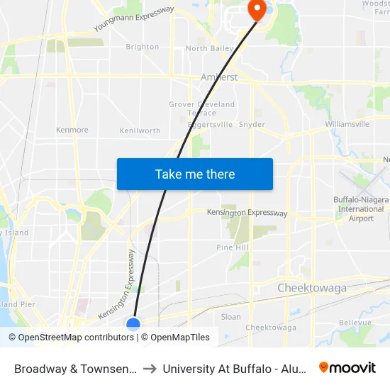Broadway & Townsend Street to University At Buffalo - Alumni Arena map