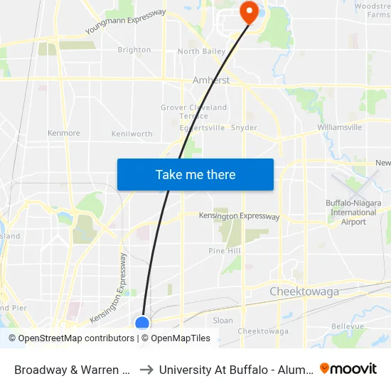 Broadway & Warren Avenue to University At Buffalo - Alumni Arena map