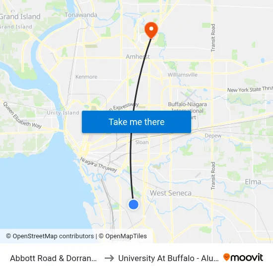 Abbott Road & Dorrance Avenue to University At Buffalo - Alumni Arena map