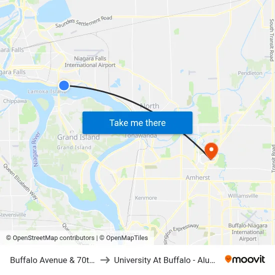 Buffalo Avenue & 70th Street to University At Buffalo - Alumni Arena map