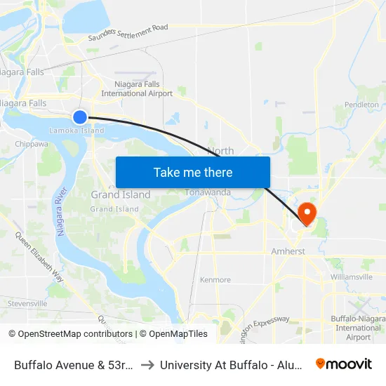 Buffalo Avenue & 53rd Street to University At Buffalo - Alumni Arena map