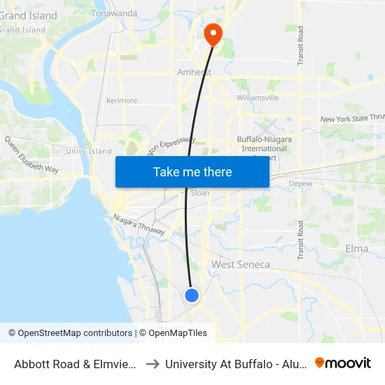 Abbott Road & Elmview Avenue to University At Buffalo - Alumni Arena map