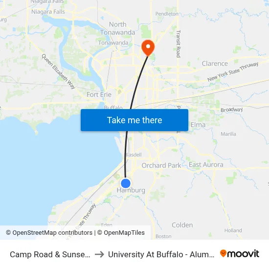 Camp Road & Sunset Drive to University At Buffalo - Alumni Arena map