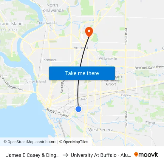 James E Casey & Dingens Road to University At Buffalo - Alumni Arena map