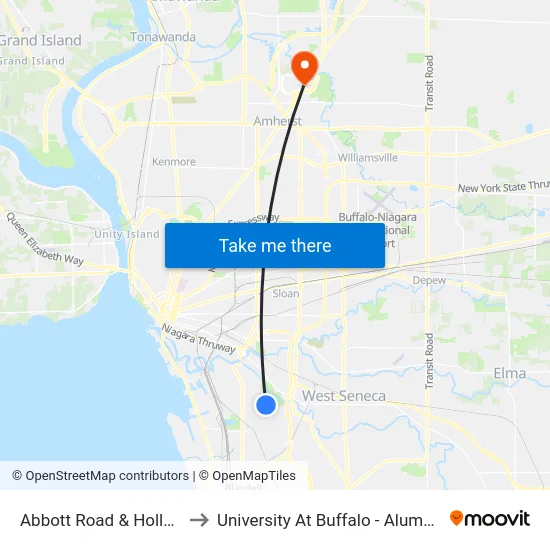Abbott Road & Hollywood to University At Buffalo - Alumni Arena map