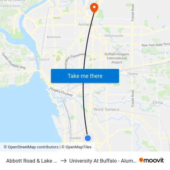 Abbott Road & Lake Avenue to University At Buffalo - Alumni Arena map