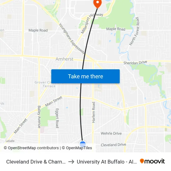 Cleveland Drive & Charnwood Drive to University At Buffalo - Alumni Arena map