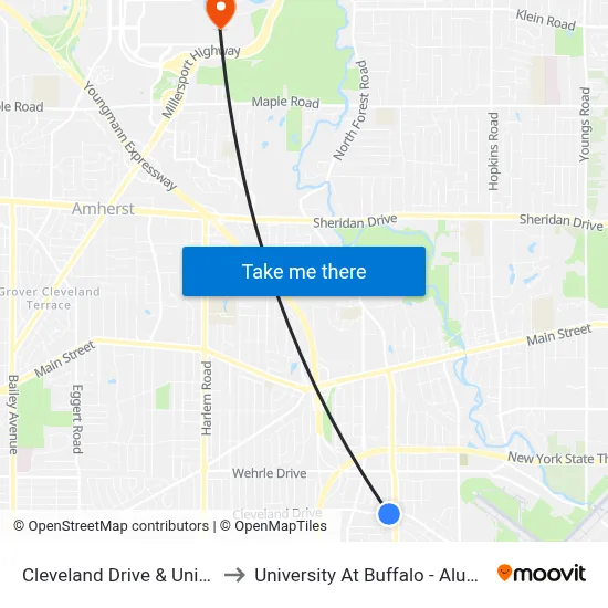 Cleveland Drive & Union Road to University At Buffalo - Alumni Arena map