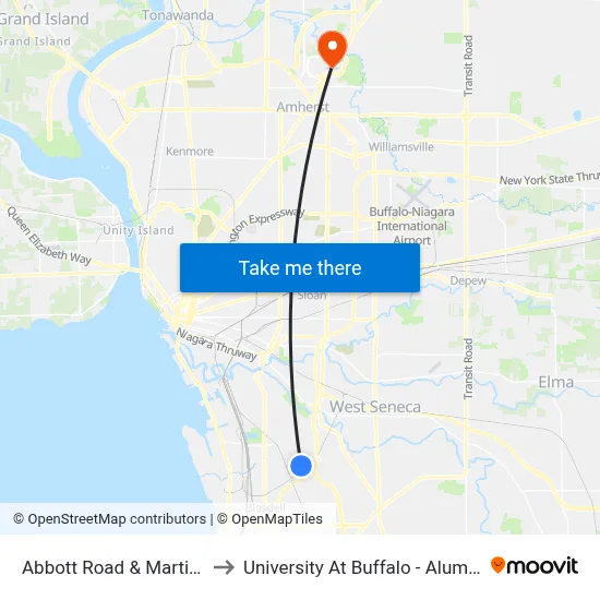Abbott Road & Martin Road to University At Buffalo - Alumni Arena map