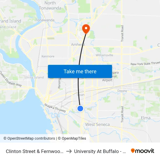 Clinton Street & Fernwood Loop Static to University At Buffalo - Alumni Arena map