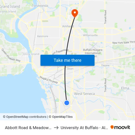Abbott Road & Meadowbrook Drive to University At Buffalo - Alumni Arena map