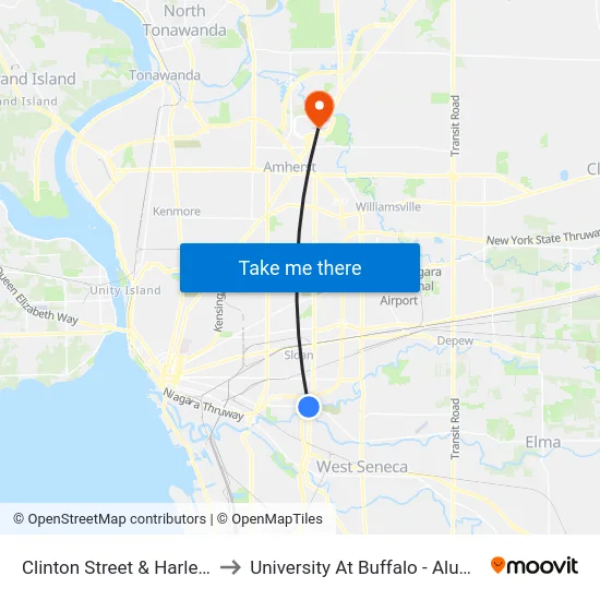 Clinton Street & Harlem Road to University At Buffalo - Alumni Arena map