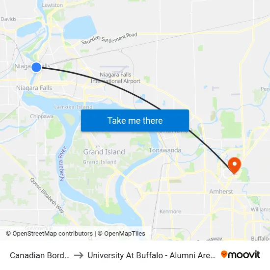 Canadian Border to University At Buffalo - Alumni Arena map