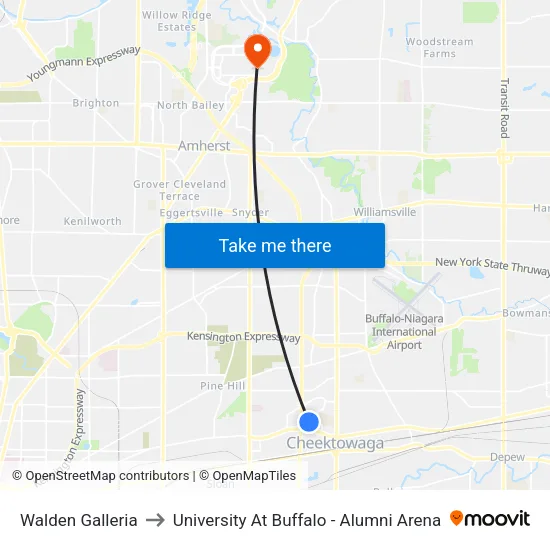 Walden Galleria to University At Buffalo - Alumni Arena map