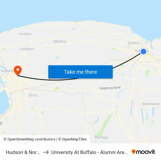 Hudson & North to University At Buffalo - Alumni Arena map