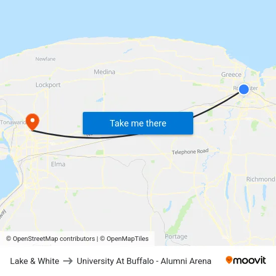 Lake & White to University At Buffalo - Alumni Arena map