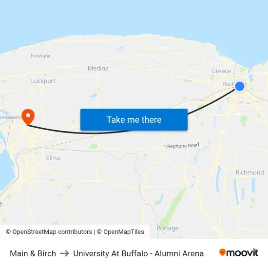 Main & Birch to University At Buffalo - Alumni Arena map