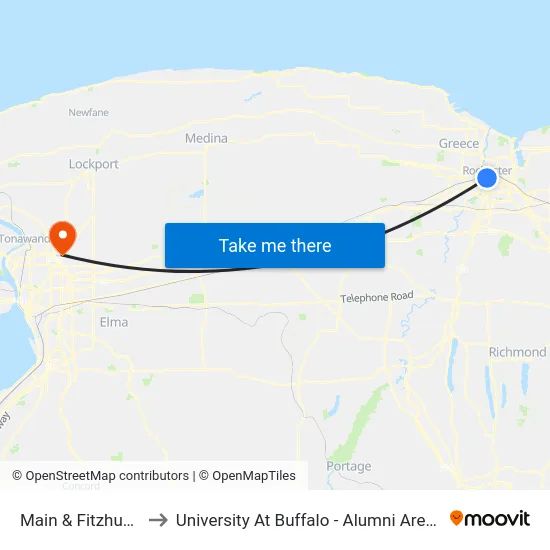 Main & Fitzhugh to University At Buffalo - Alumni Arena map
