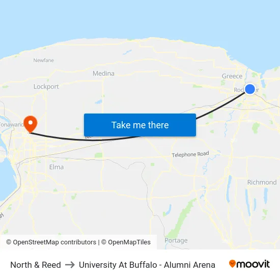 North & Reed to University At Buffalo - Alumni Arena map
