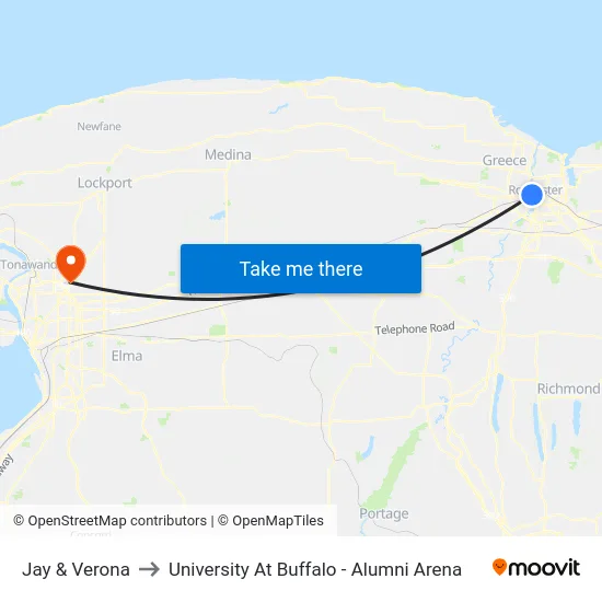 Jay & Verona to University At Buffalo - Alumni Arena map
