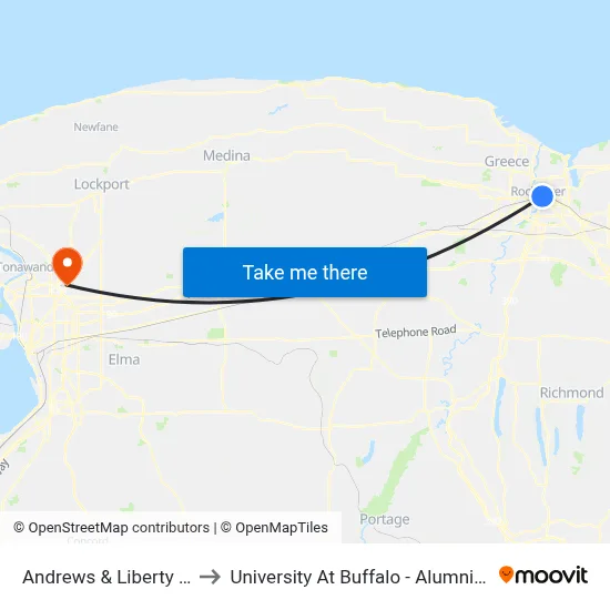 Andrews & Liberty Pole to University At Buffalo - Alumni Arena map