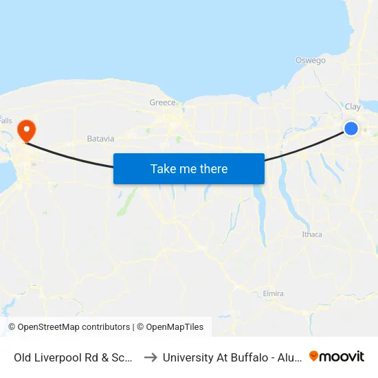 Old Liverpool Rd & School Rd W to University At Buffalo - Alumni Arena map