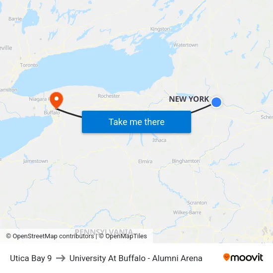 Utica Bay 9 to University At Buffalo - Alumni Arena map