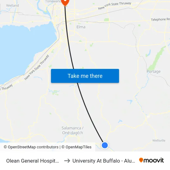 Olean General Hospital (Olean) to University At Buffalo - Alumni Arena map