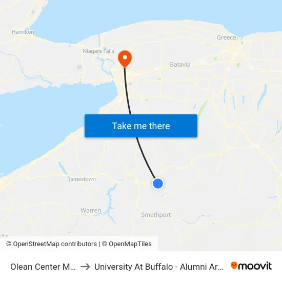 Olean Center Mall to University At Buffalo - Alumni Arena map