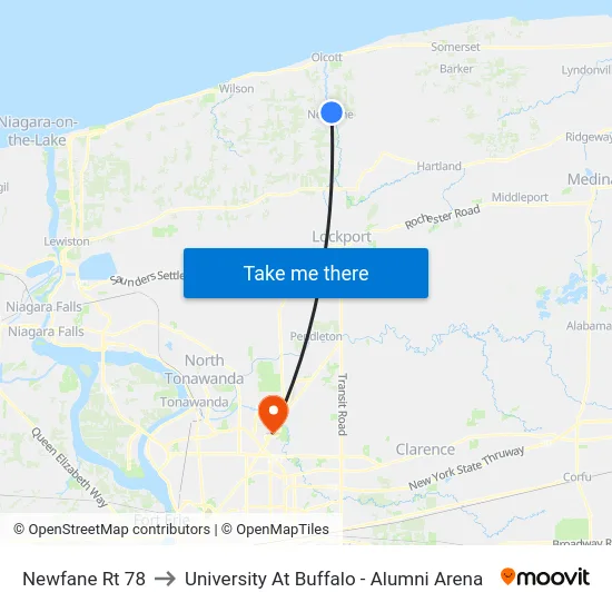 Newfane Rt 78 to University At Buffalo - Alumni Arena map