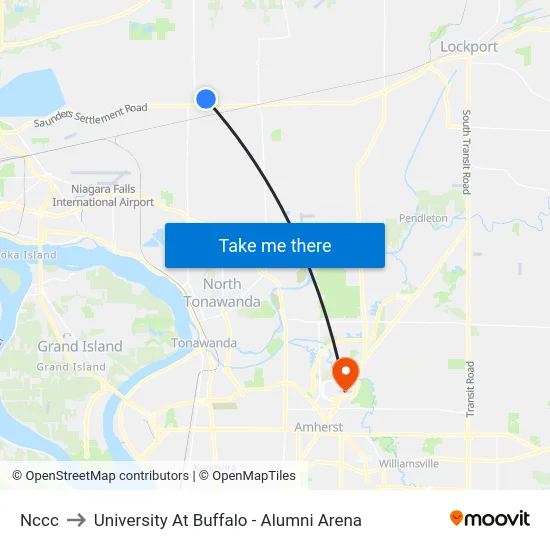 Nccc to University At Buffalo - Alumni Arena map