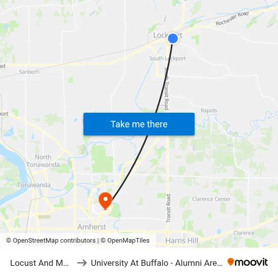 Locust And Main to University At Buffalo - Alumni Arena map