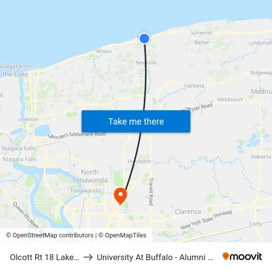 Olcott Rt 18 Lake Rd to University At Buffalo - Alumni Arena map