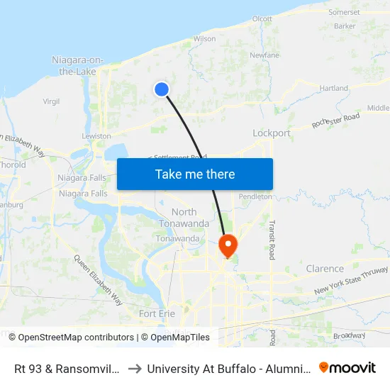 Rt 93 & Ransomville Rd to University At Buffalo - Alumni Arena map