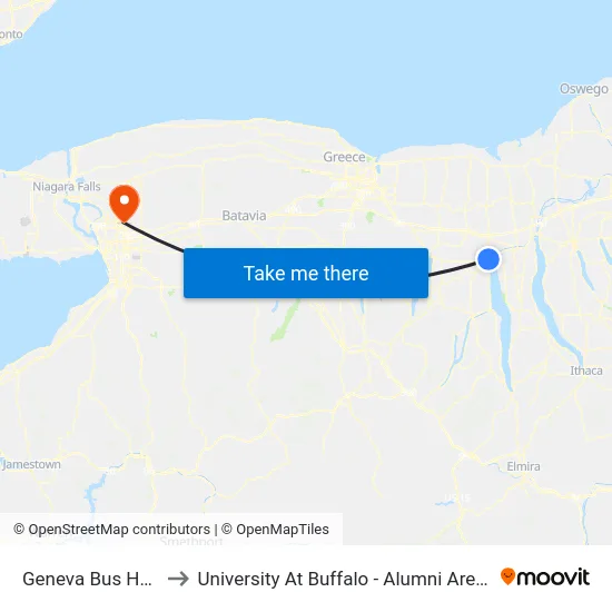 Geneva Bus Hub to University At Buffalo - Alumni Arena map