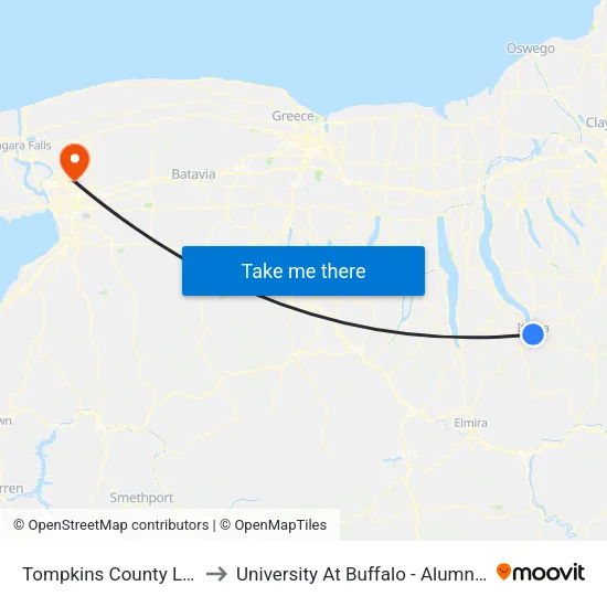 Tompkins County Library to University At Buffalo - Alumni Arena map