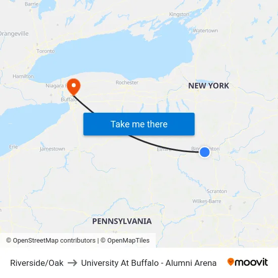 Riverside/Oak to University At Buffalo - Alumni Arena map
