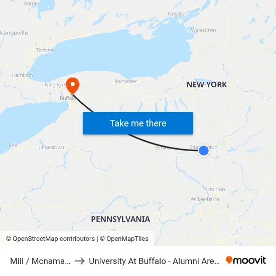 Mill / Mcnamara to University At Buffalo - Alumni Arena map