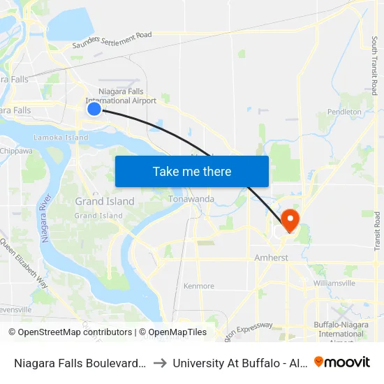 Niagara Falls Boulevard 79th Street to University At Buffalo - Alumni Arena map