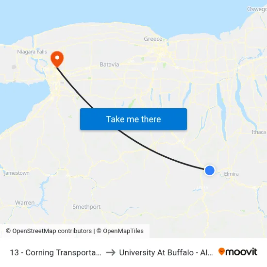 13 - Corning Transportation Center to University At Buffalo - Alumni Arena map