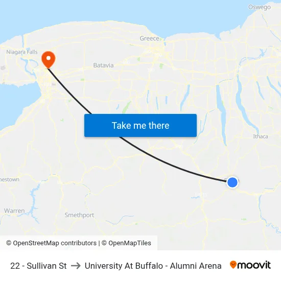 22 - Sullivan St to University At Buffalo - Alumni Arena map